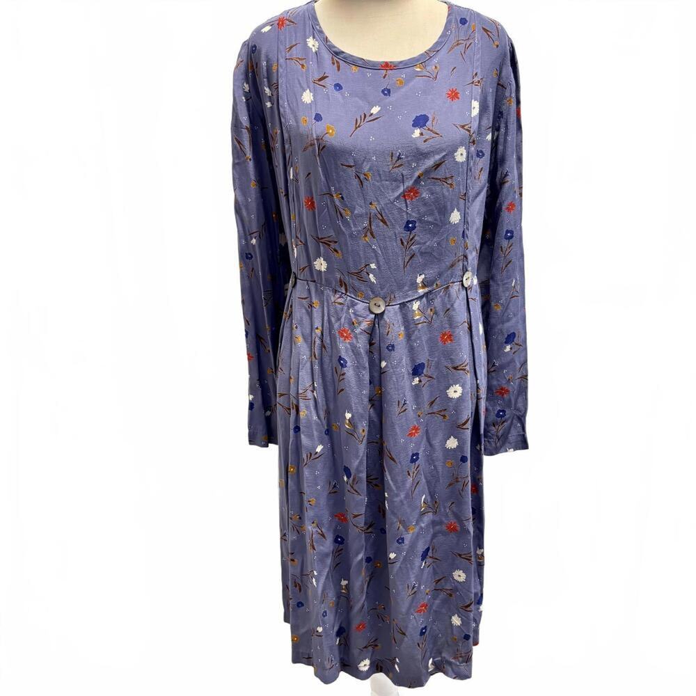 Japanese Weekend Floral Nursing Maternity Pleated Midi Dress Purple Boho Cottage